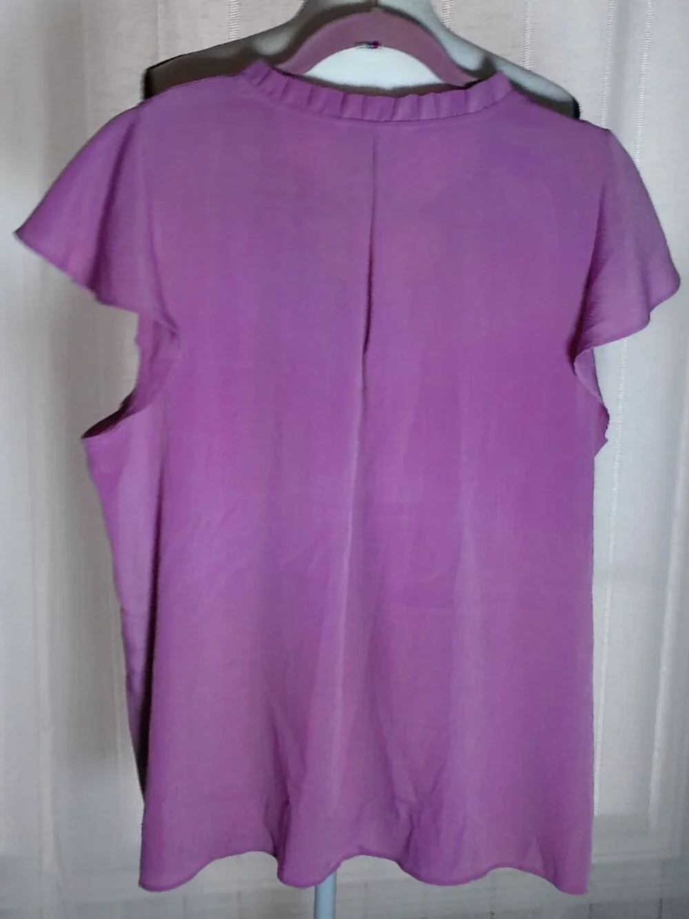 NINE WEST Short Ruffle Sleeve V-Neck Pink Gauzy Blouse XL - Picture 3 of 8